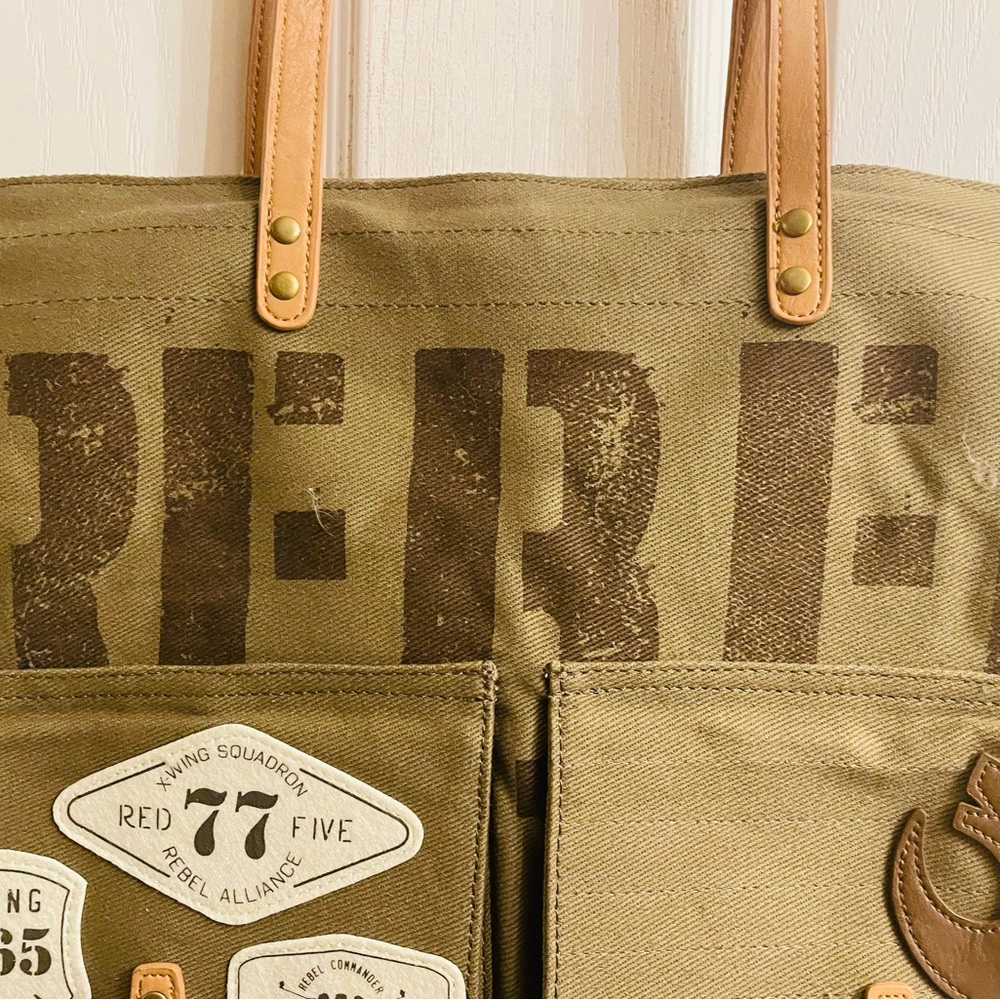 Loungefly Star Wars Rebel Olive Green Canvas Backpack with Brown Accents - Picture 2 of 13